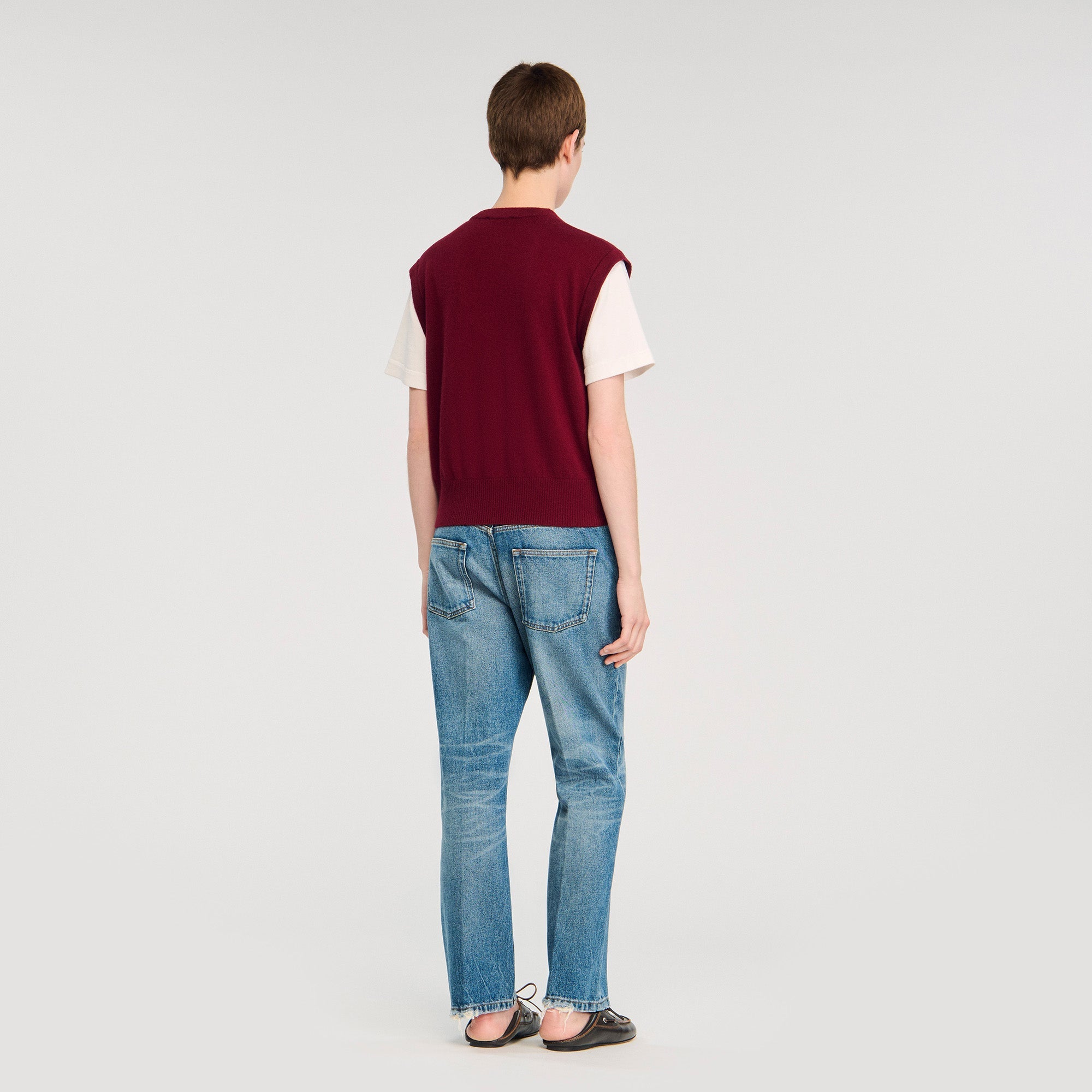 Two Tone Wool And Cashmere Jumper Bordeaux