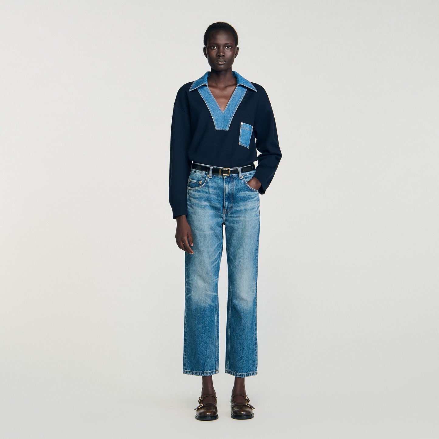 Madere Jumper With Denim Details Navy Blue