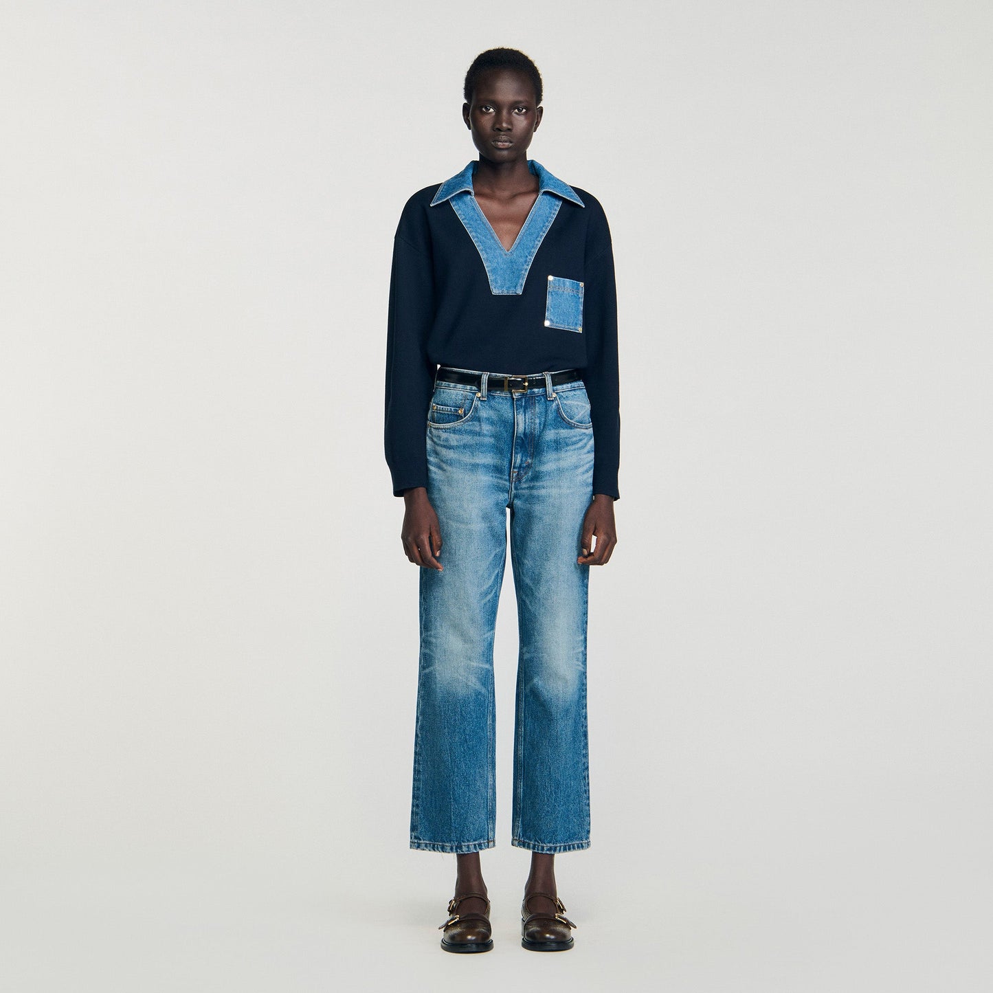 Madere Jumper With Denim Details Navy Blue