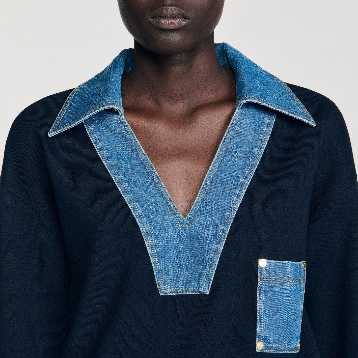Madere Jumper With Denim Details Navy Blue