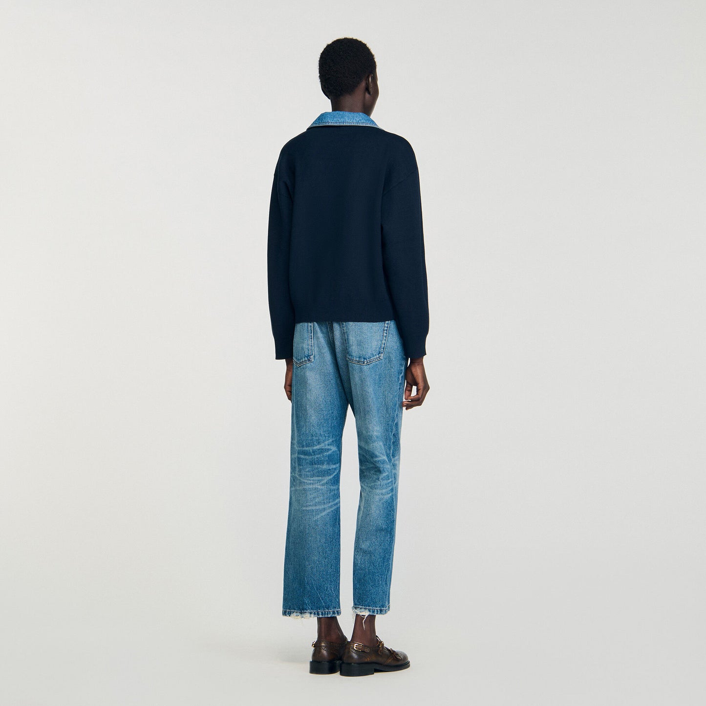Madere Jumper With Denim Details Navy Blue
