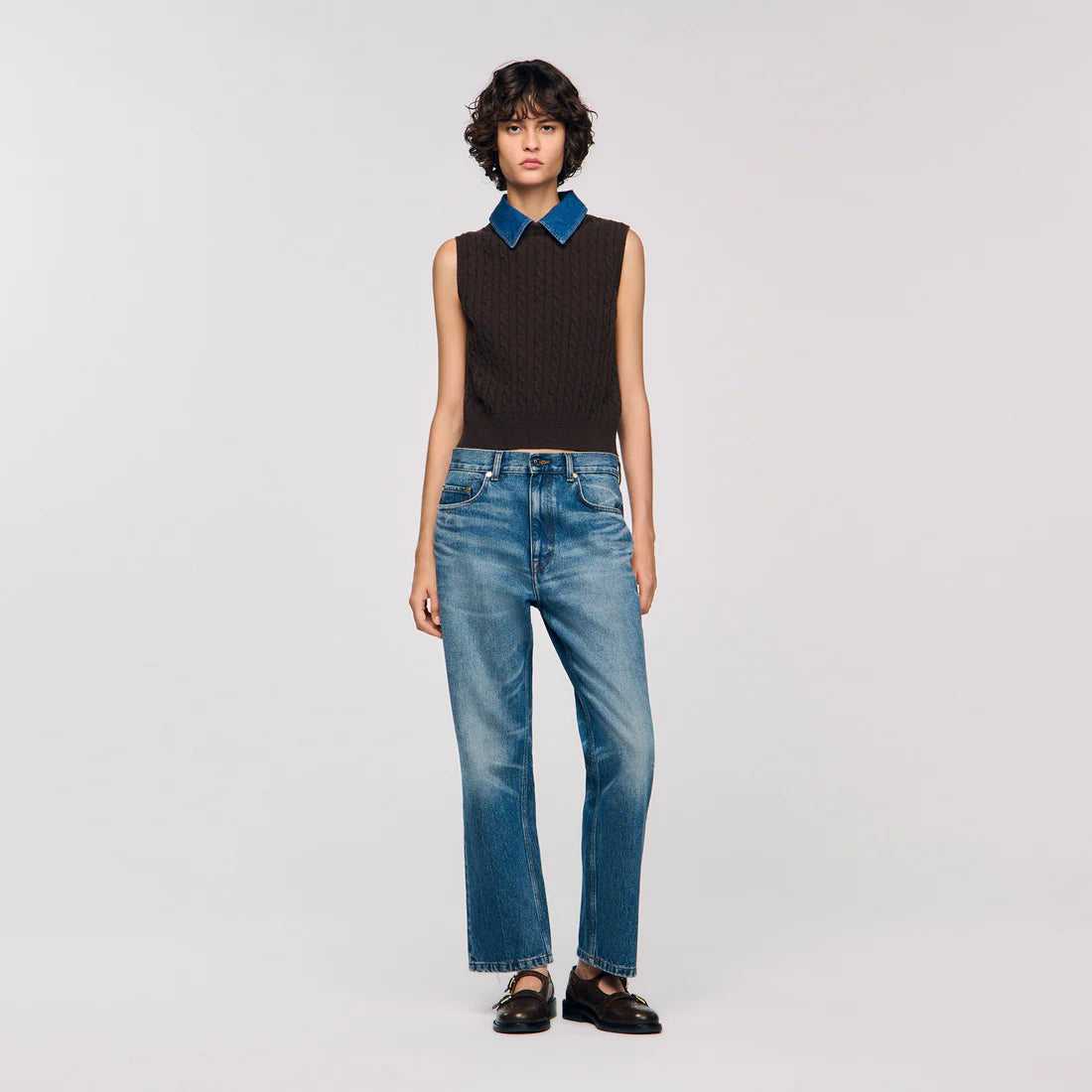 Avignon Knit And Denim Jumper Brown