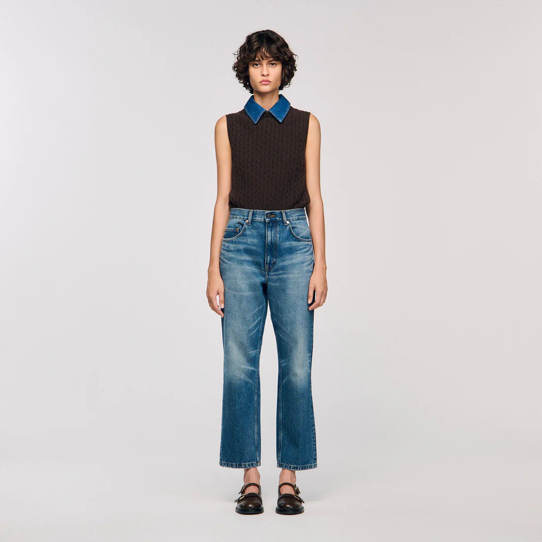 Avignon Knit And Denim Jumper Brown