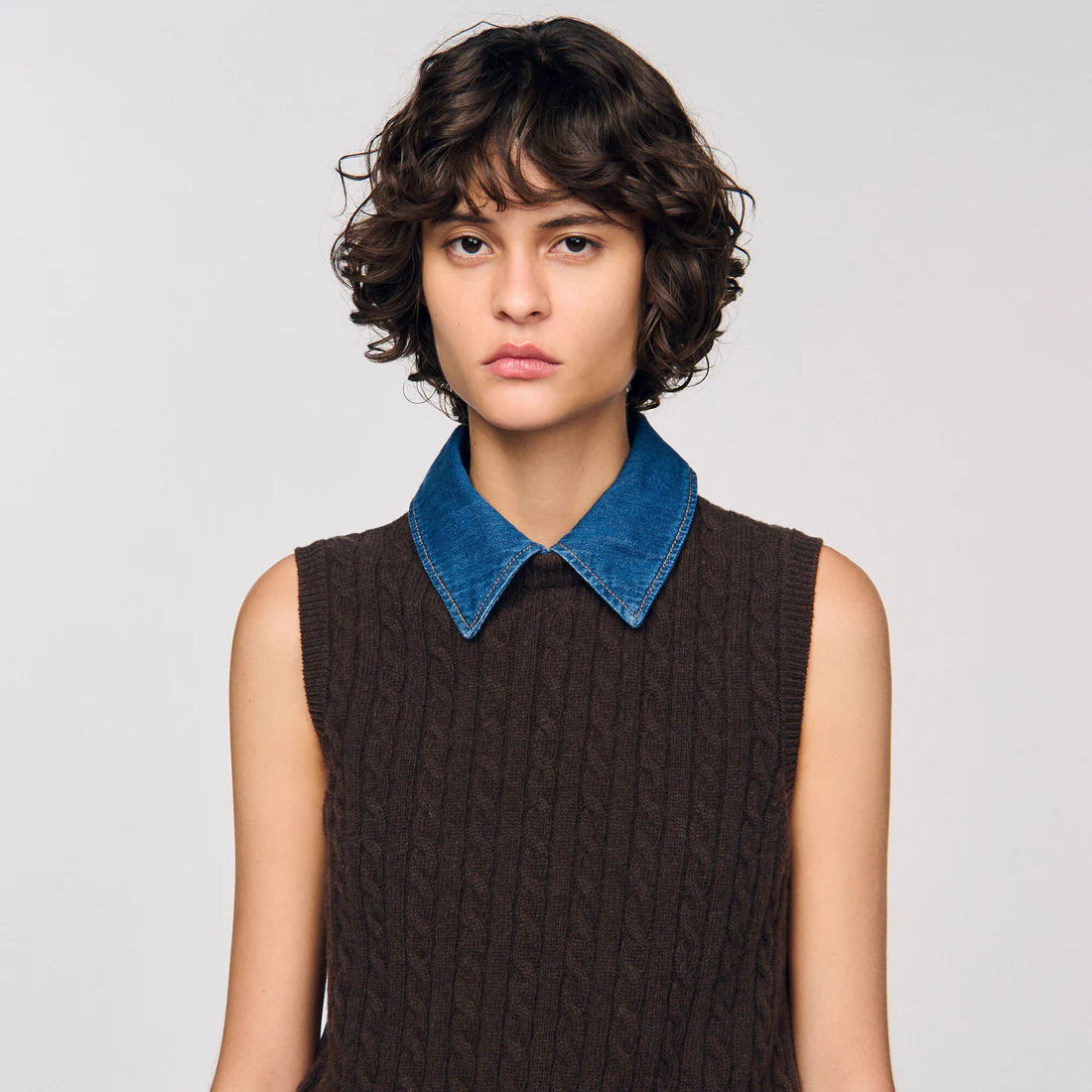 Avignon Knit And Denim Jumper Brown
