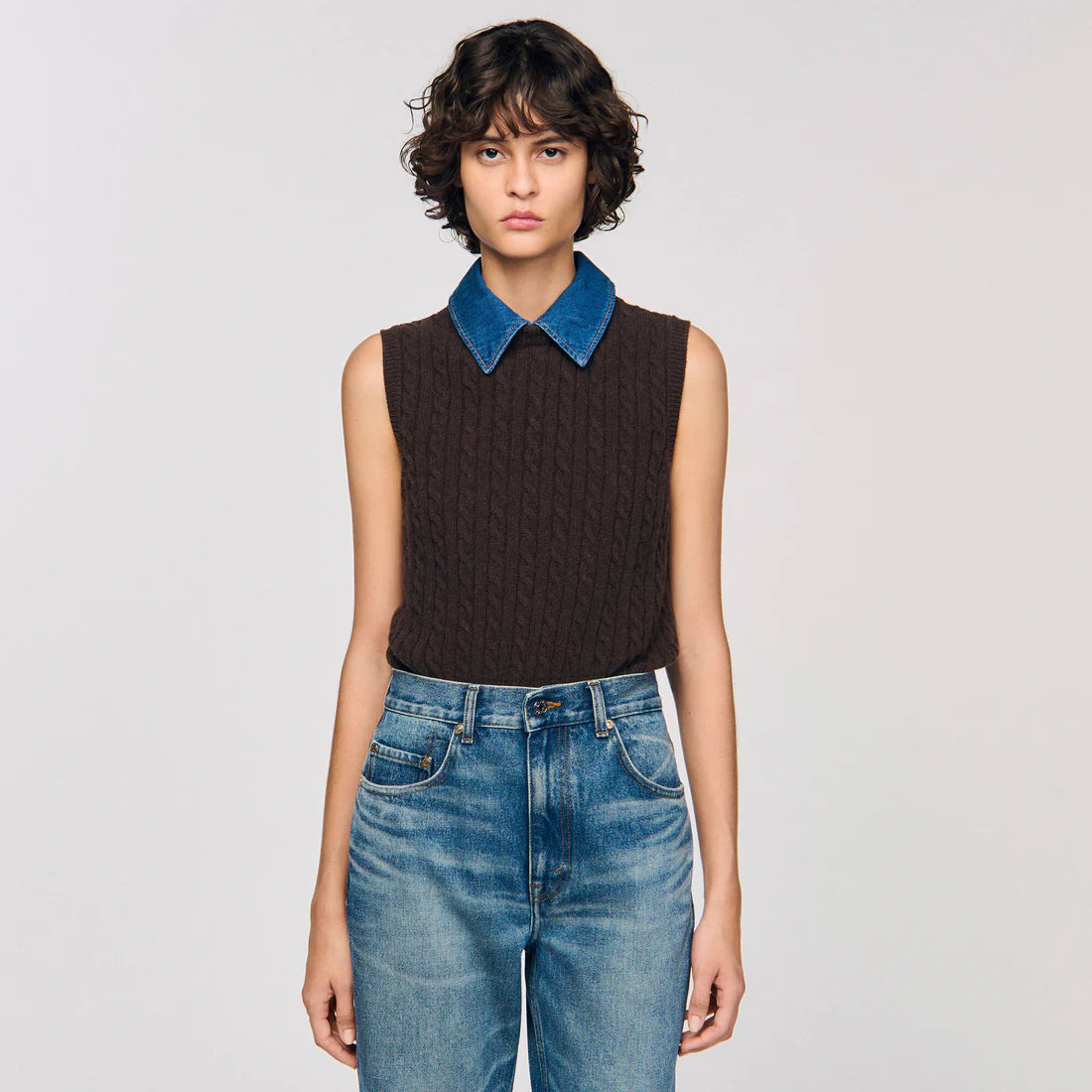 Avignon Knit And Denim Jumper Brown