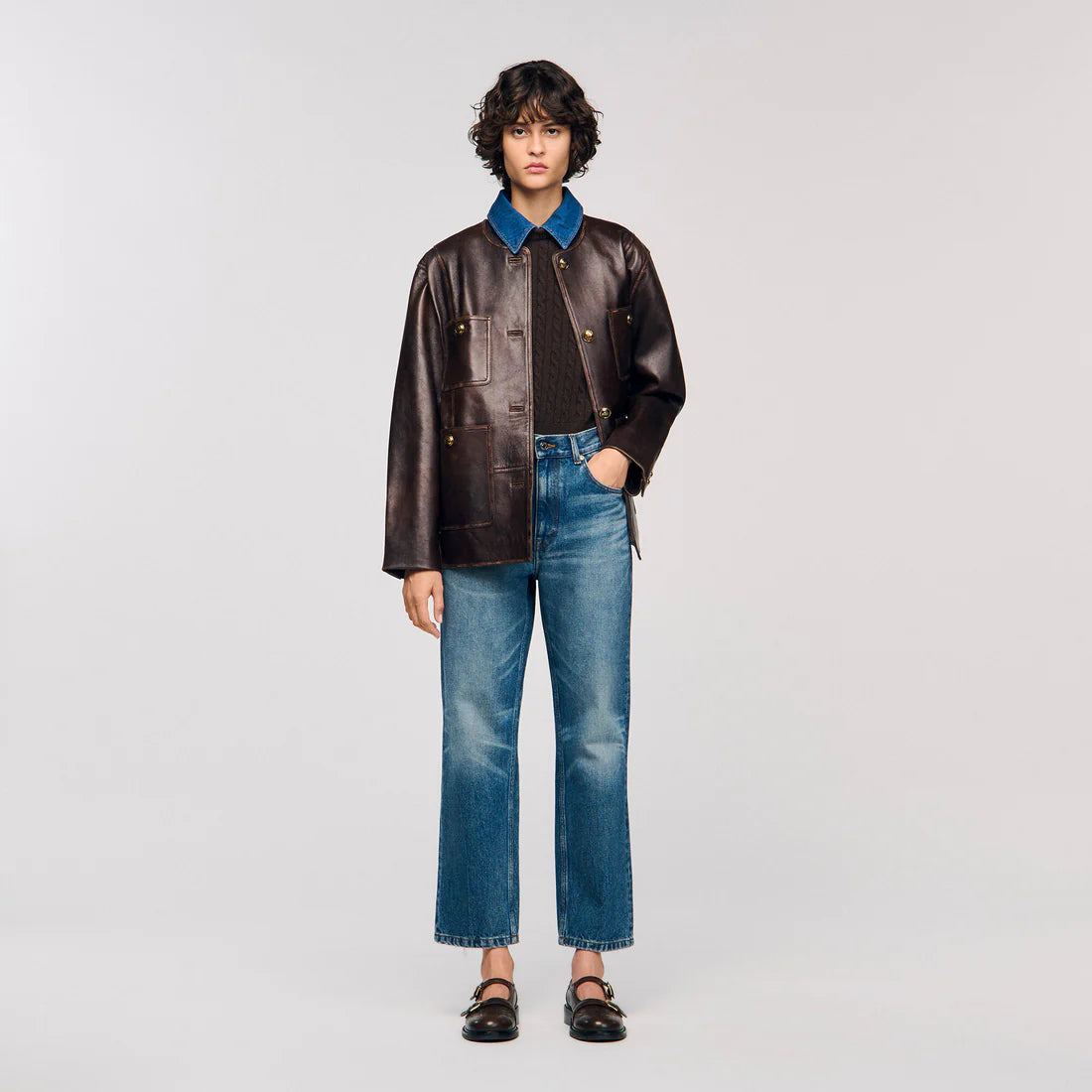 Avignon Knit And Denim Jumper Brown