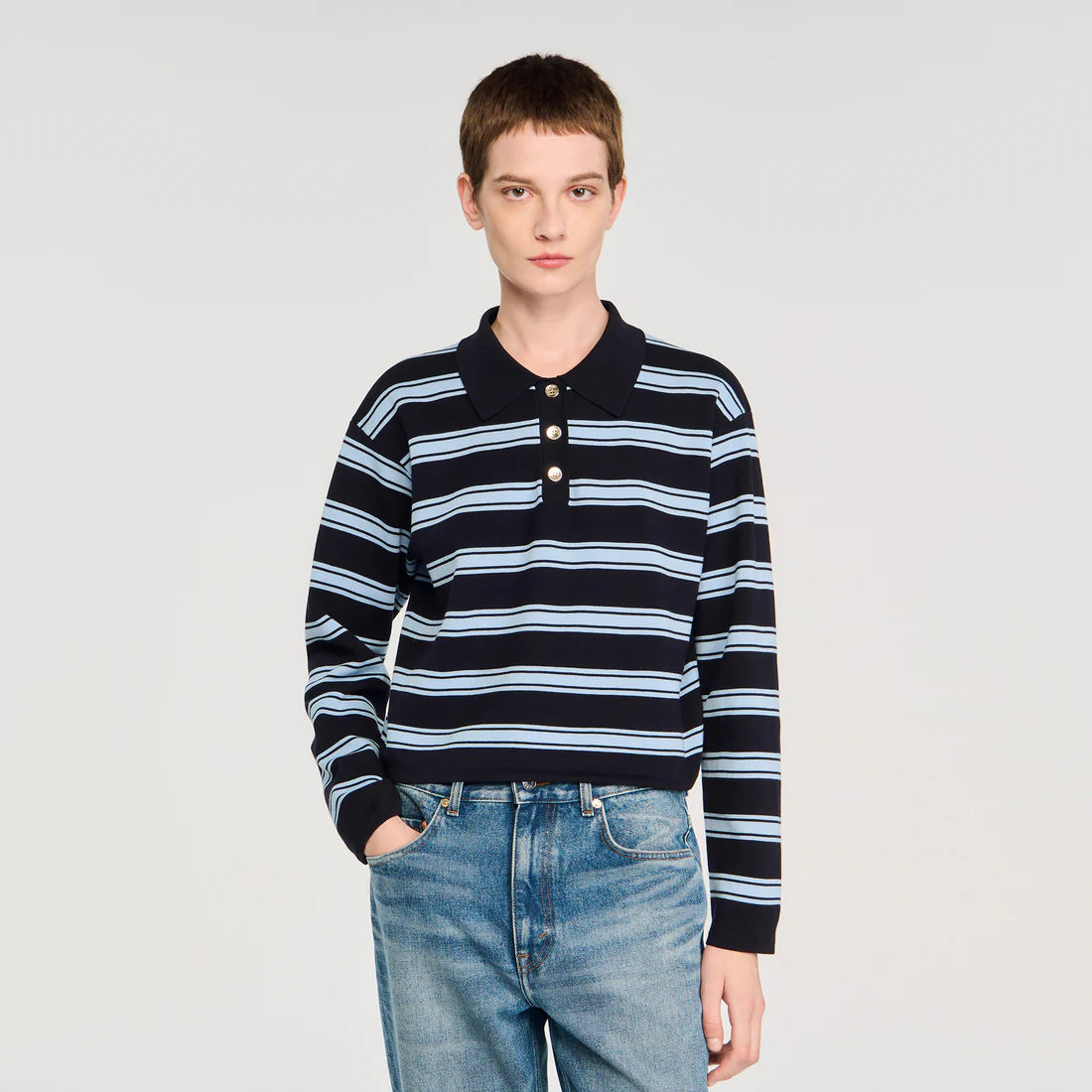 Stanislas Striped Polo Jumper Navy Blue