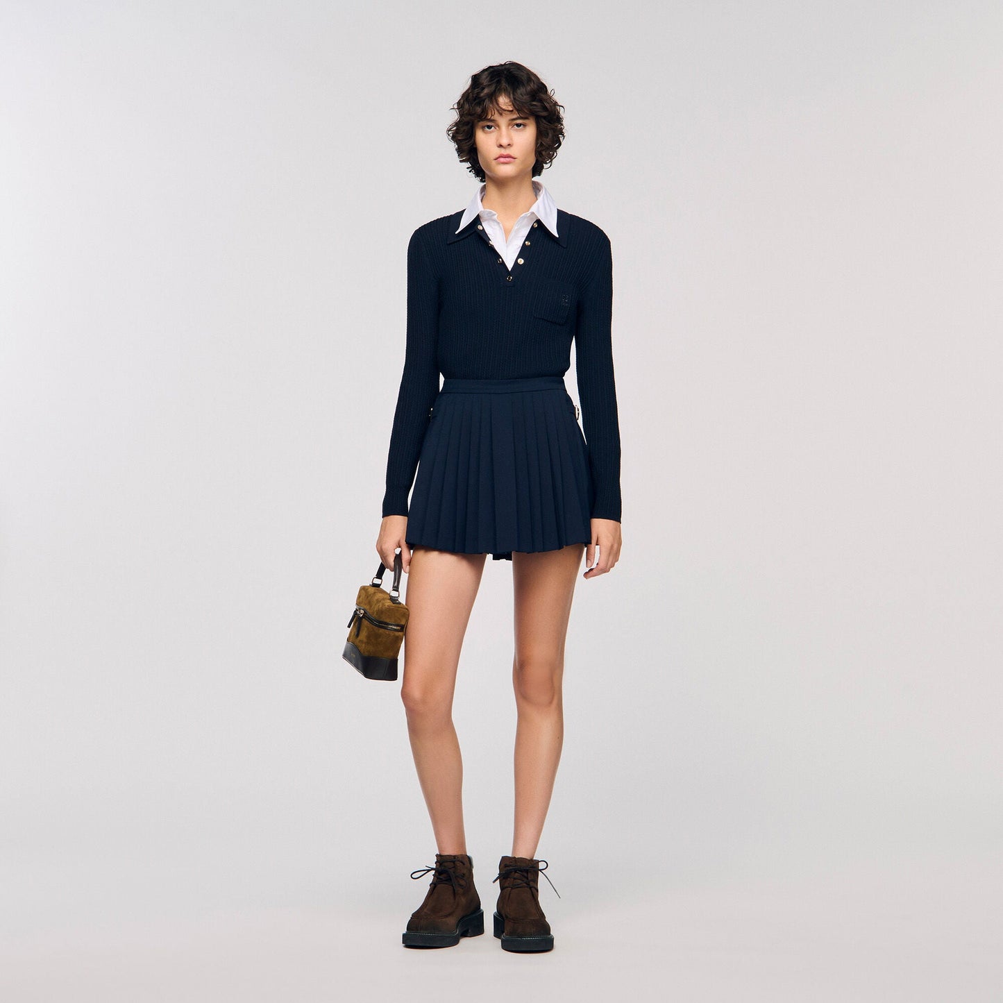 Morin Cable Knit Polo Jumper Navy Blue