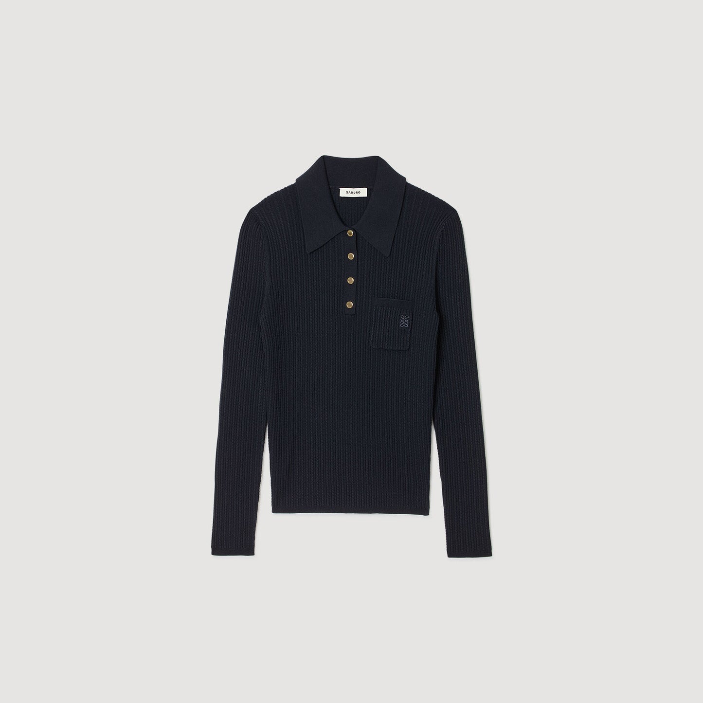 Morin Cable Knit Polo Jumper Navy Blue
