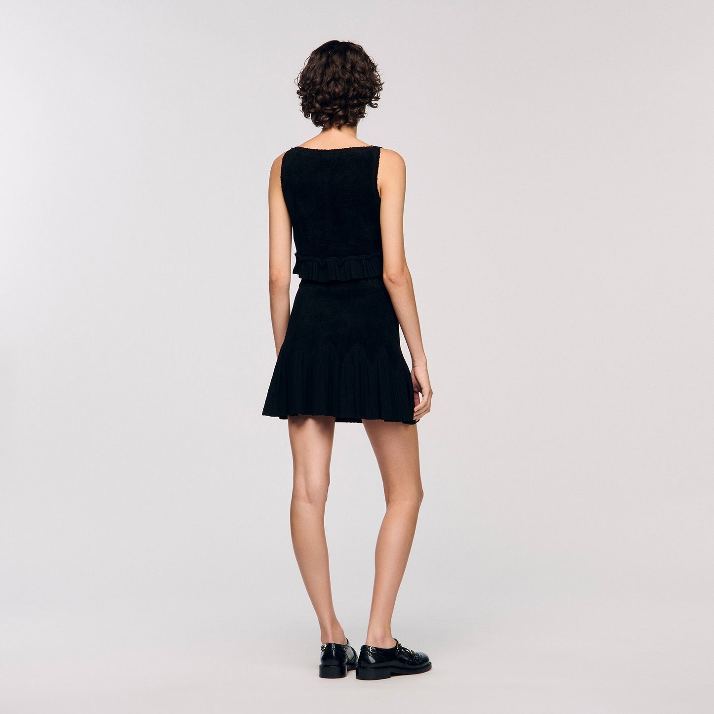 Oreon Ruffled Knit Crop Top Black