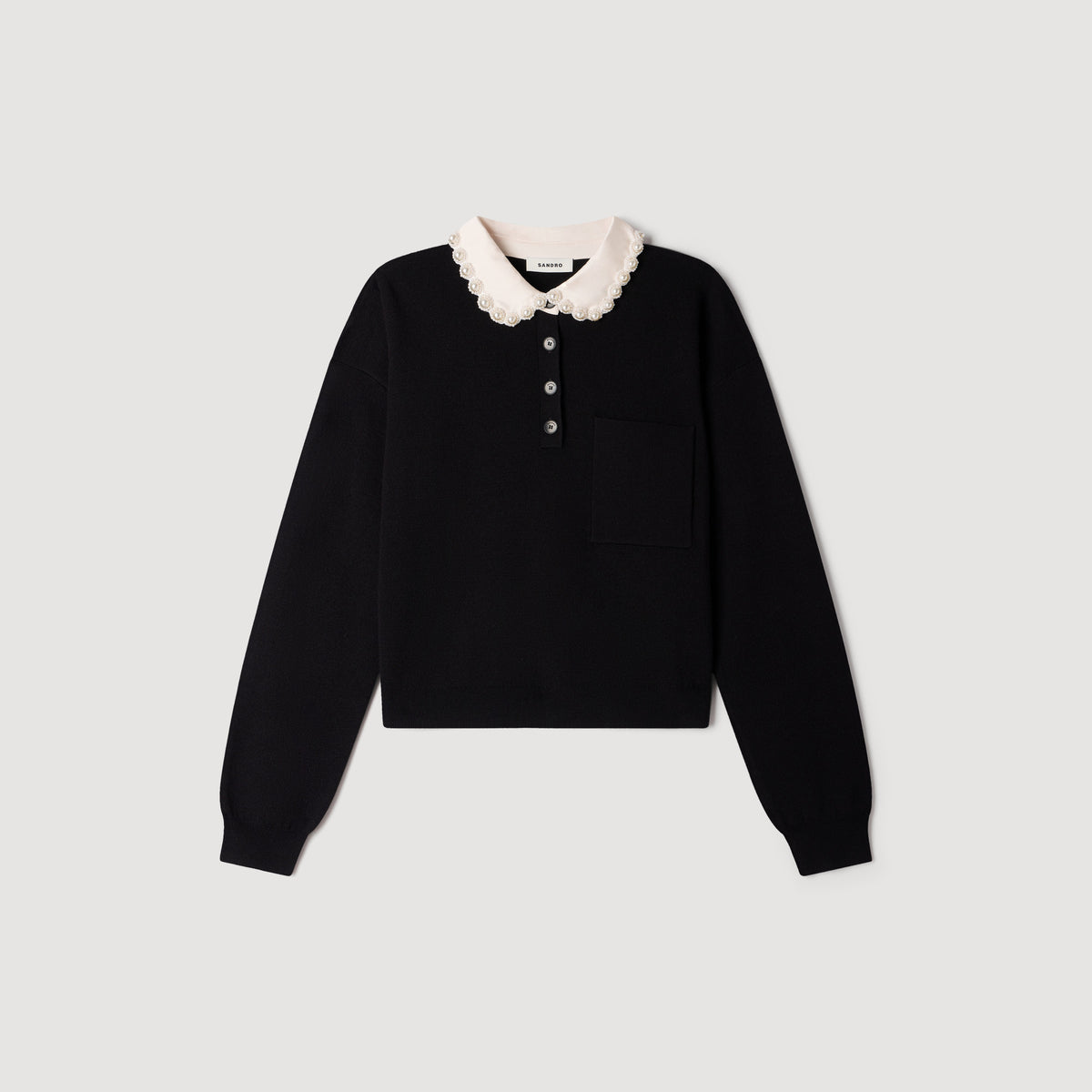 Fitzgerald Beaded polo-neck jumper Black