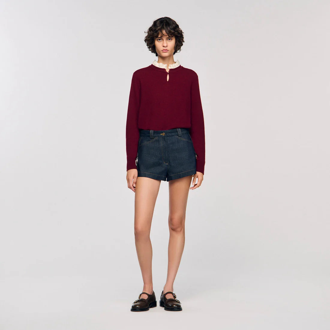 Amaris Ruffled-Neck Jumper Bordeaux