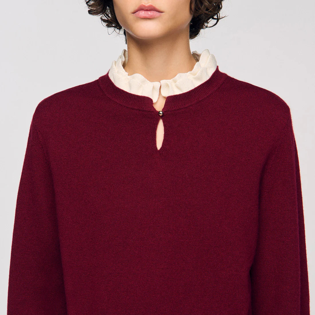 Amaris Ruffled-Neck Jumper Bordeaux