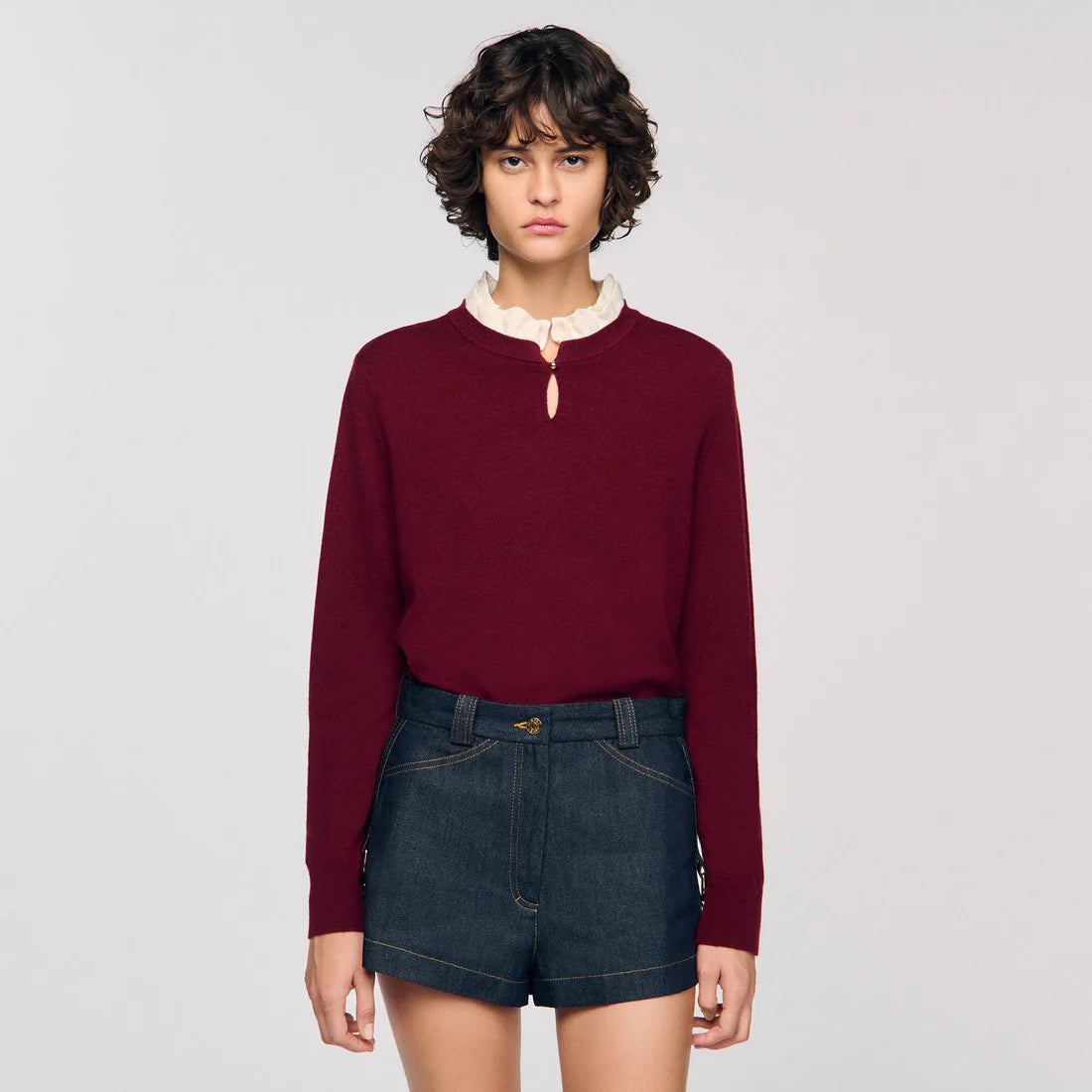 Amaris Ruffled-Neck Jumper Bordeaux