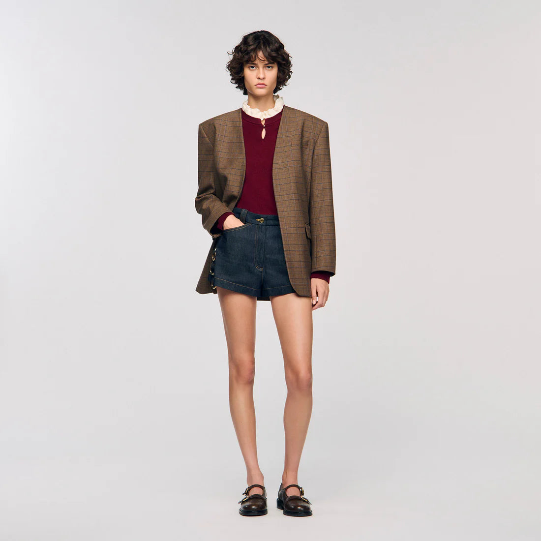 Amaris Ruffled-Neck Jumper Bordeaux