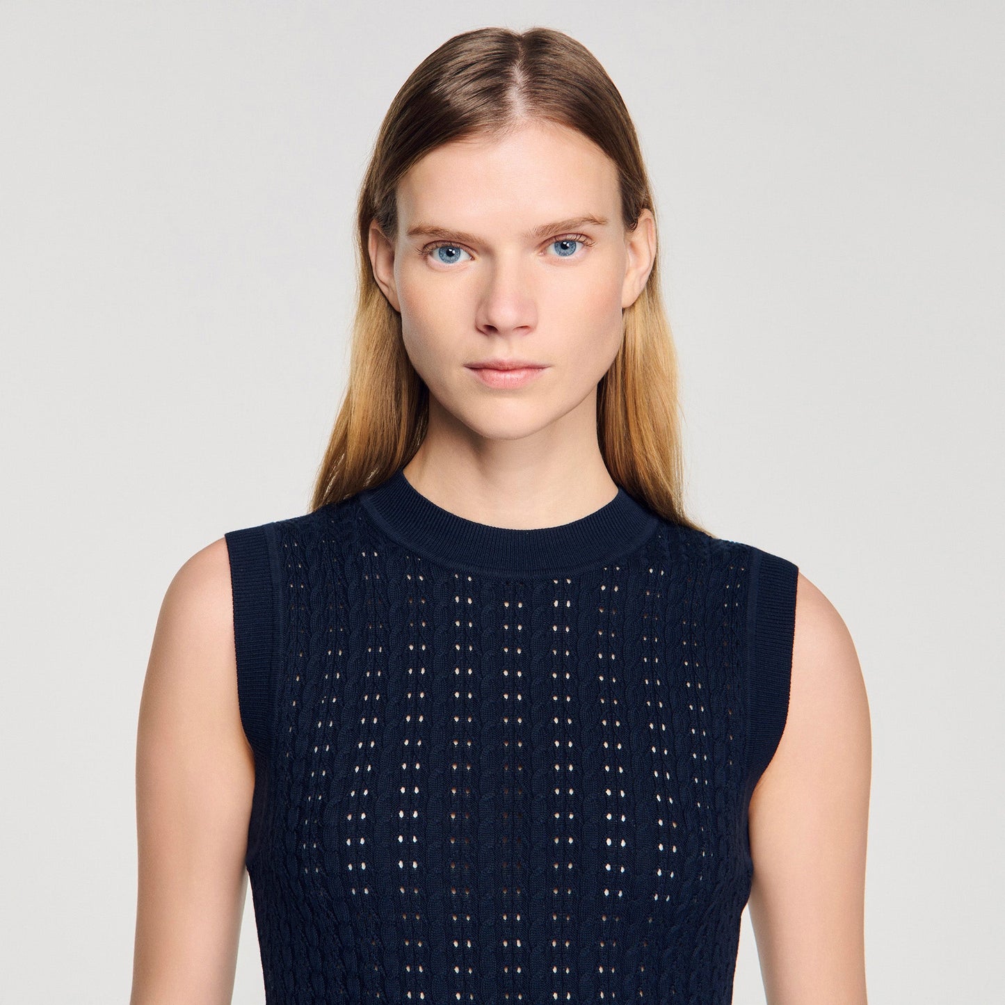 Fidele Textured Cropped Knit Jumper Navy Blue
