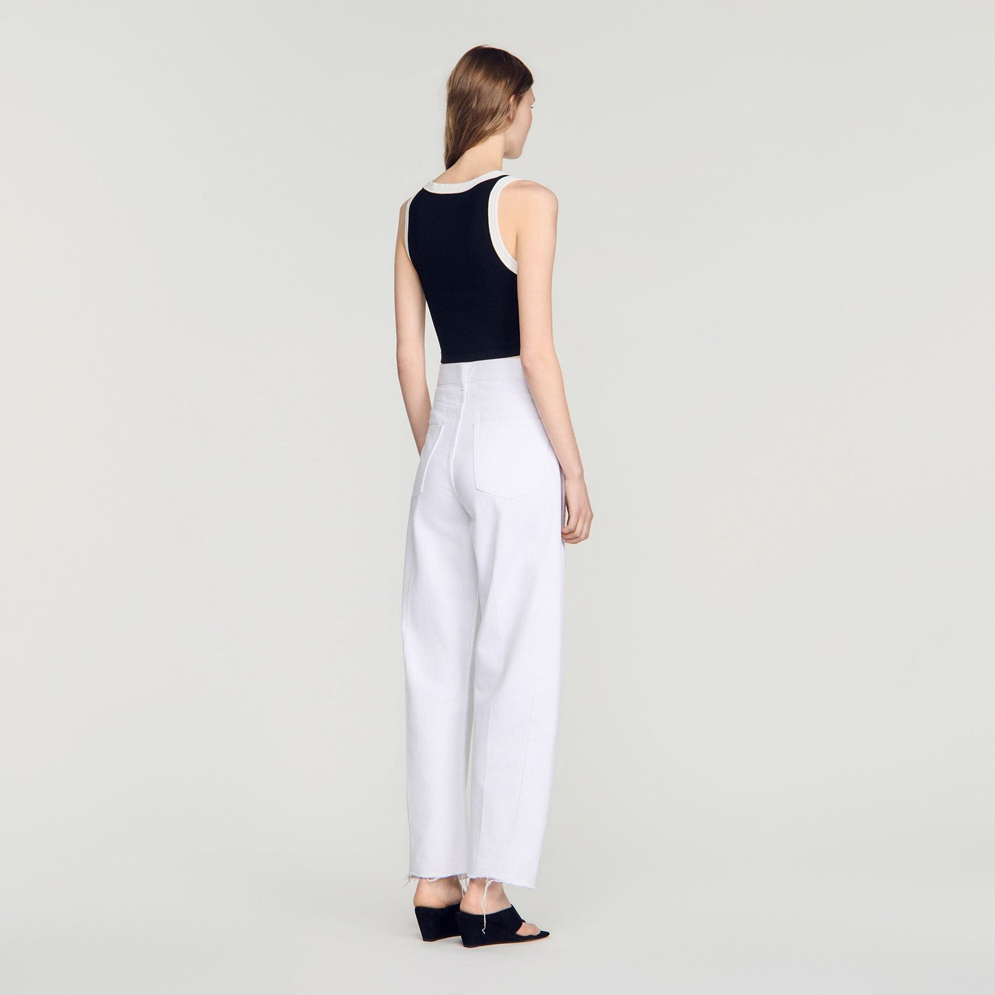 Villa Two-Tone Cropped Knit Top Black