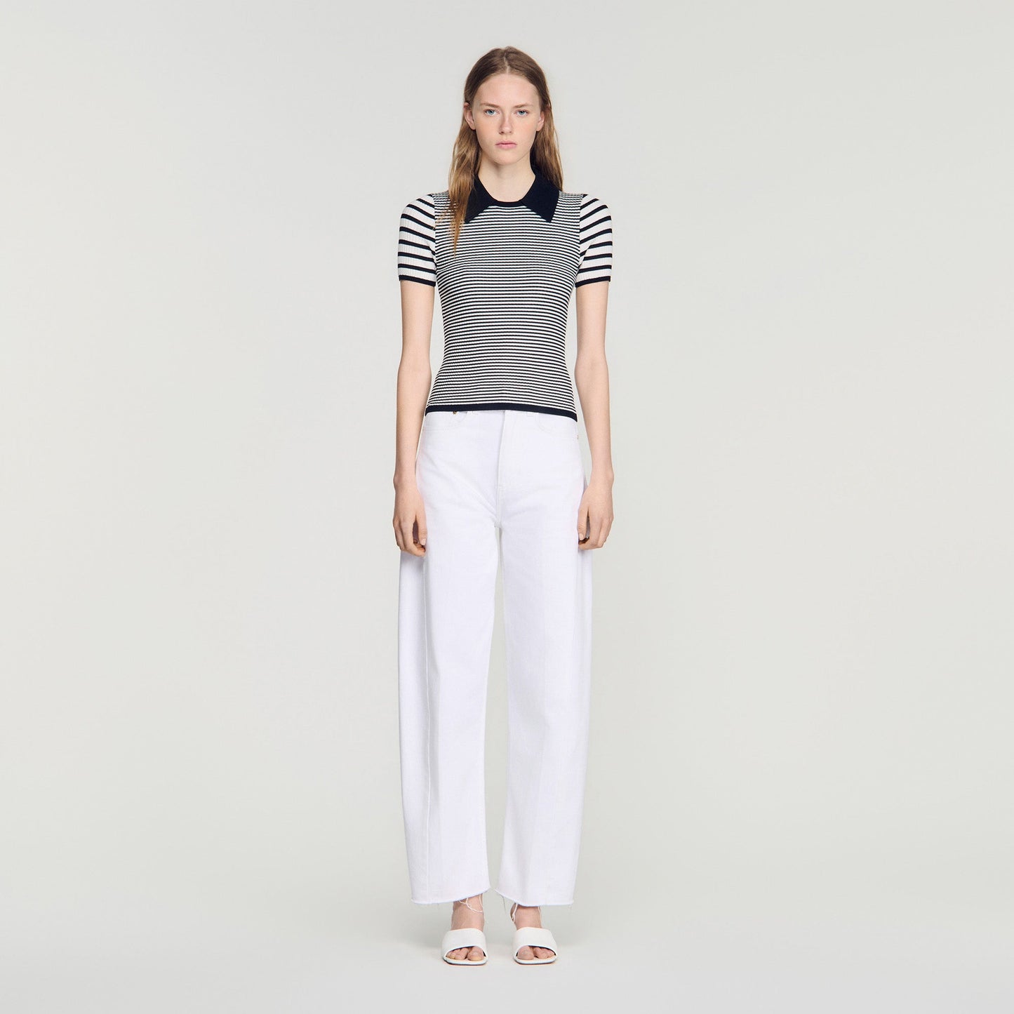 Ludo Striped Polo-Style Jumper Black / Ecru