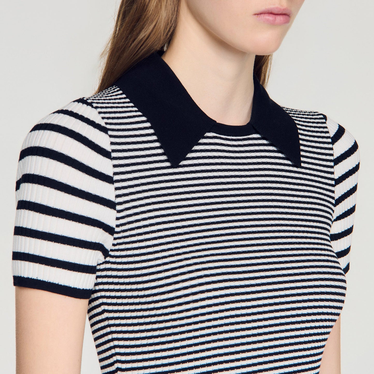 Ludo Striped Polo-Style Jumper Black / Ecru