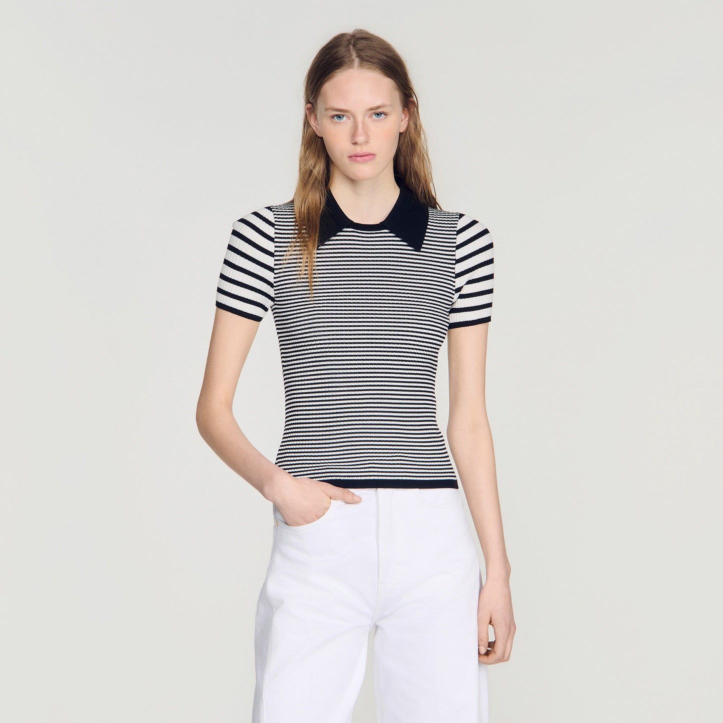 Ludo Striped Polo-Style Jumper Black / Ecru