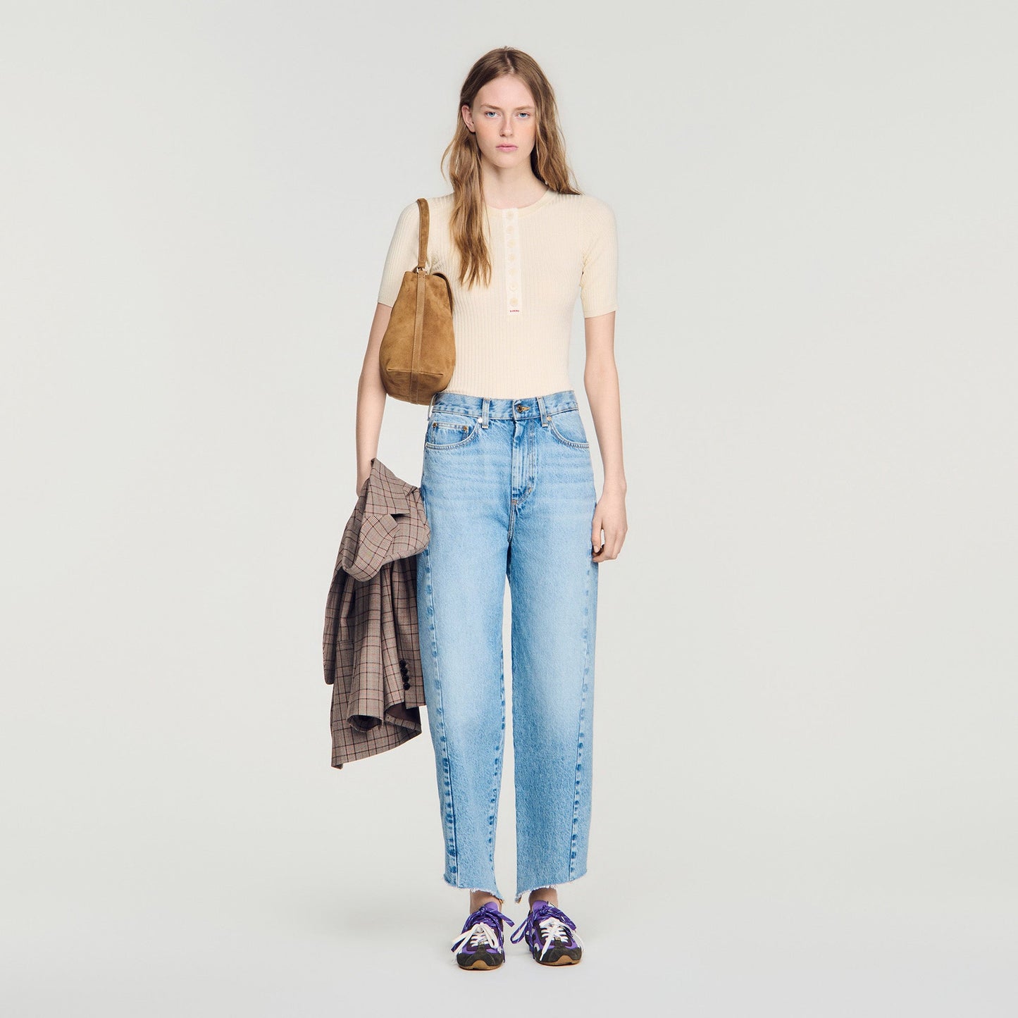 Calypsea Jumper With Ribbed Button Placket Ecru