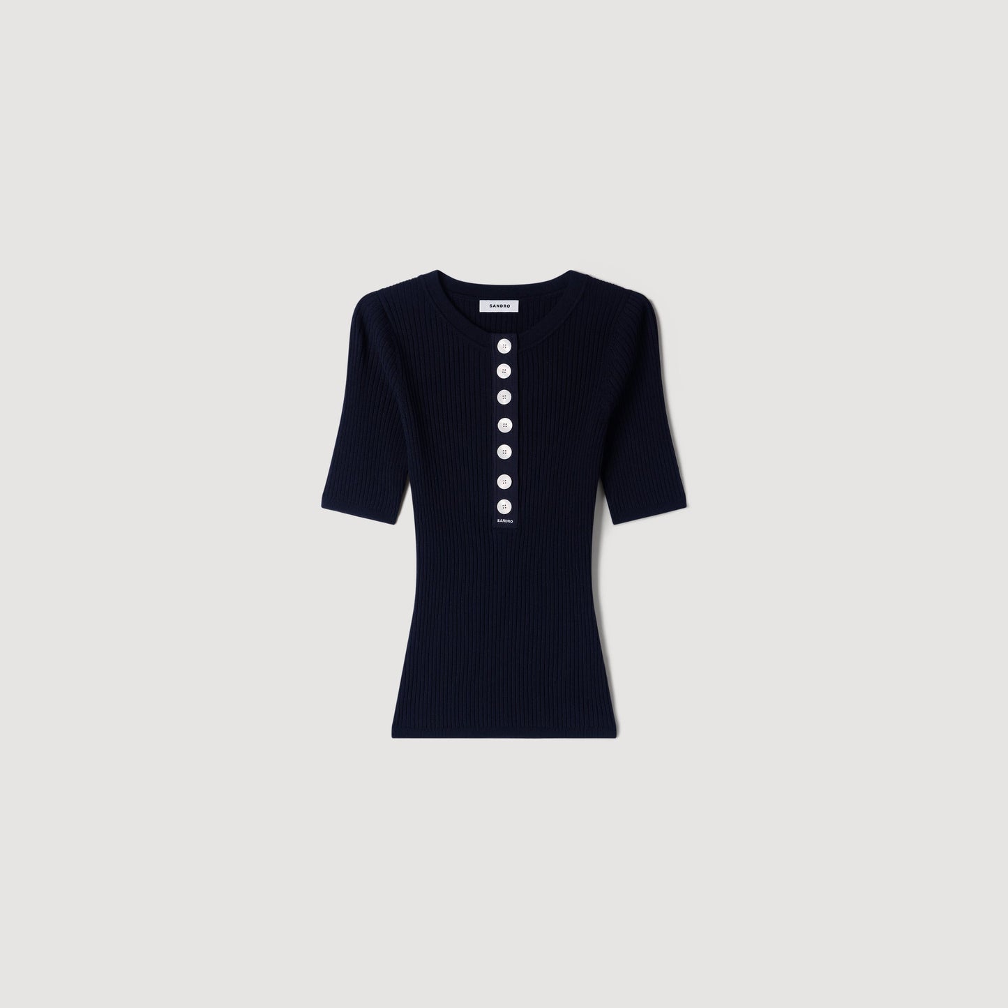 Calypsea Jumper With Ribbed Button Placket Black