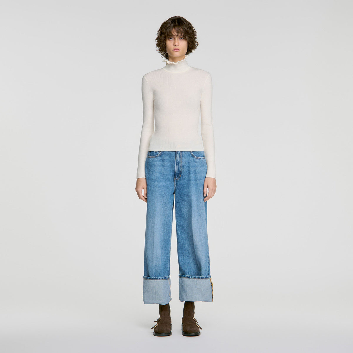 Lana Ruffled roll-neck wool jumper Ecru