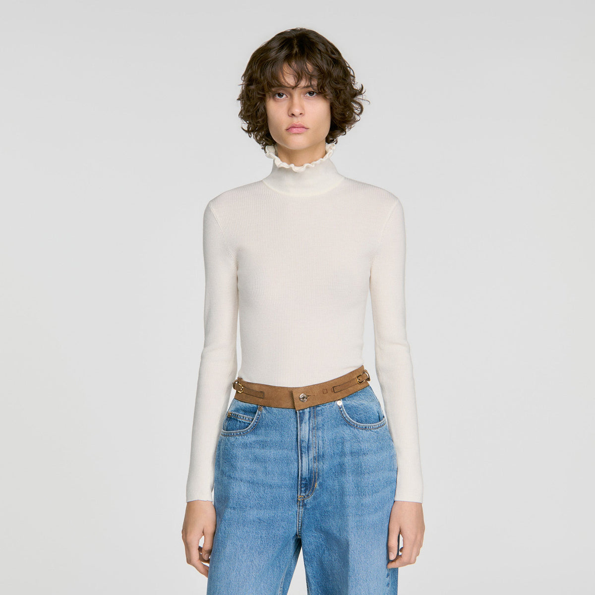 Lana Ruffled roll-neck wool jumper Ecru