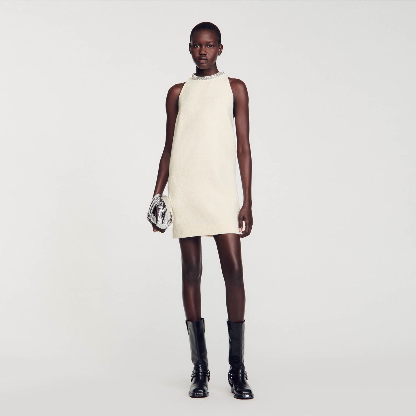 Dress With Jewellery Collar Ecru