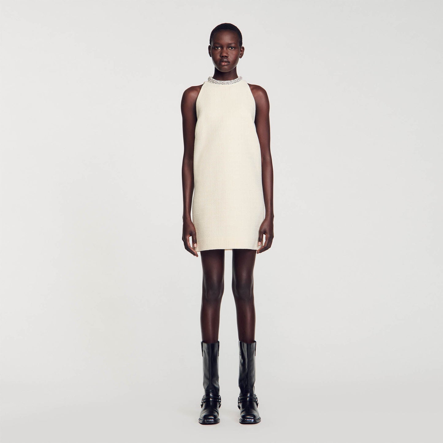 Dress With Jewellery Collar Ecru