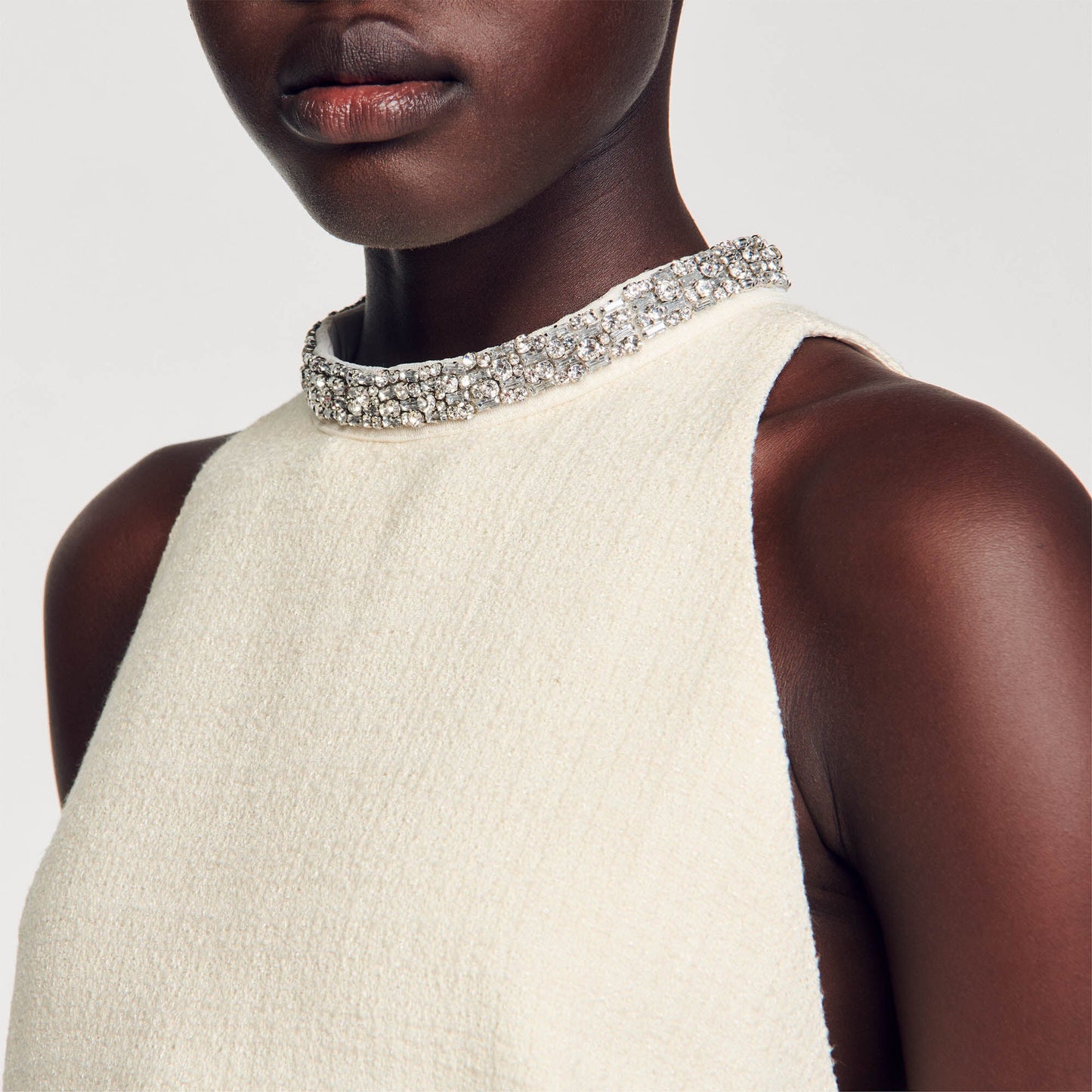 Dress With Jewellery Collar Ecru