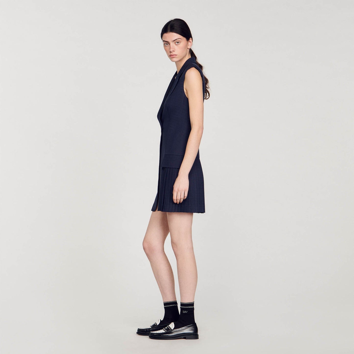 Short Pleated Suit Dress Deep Blu