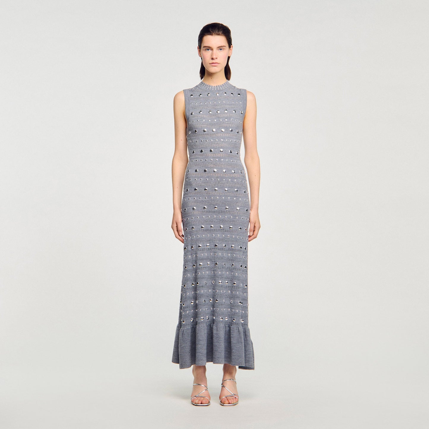Venus Knit Maxi Dress With Studs Grey