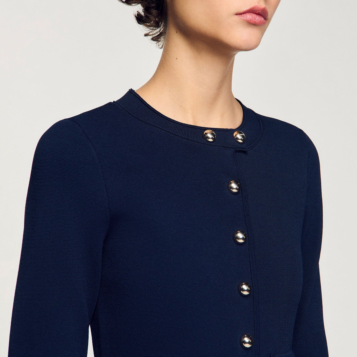 Short Button-Up Knit Dress Navy Blue
