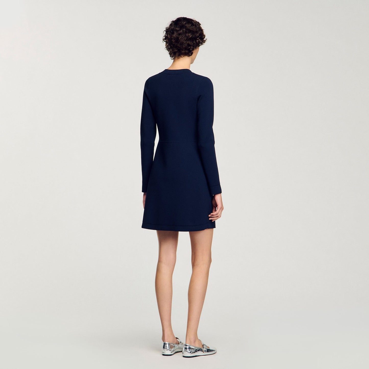 Short Button-Up Knit Dress Navy Blue