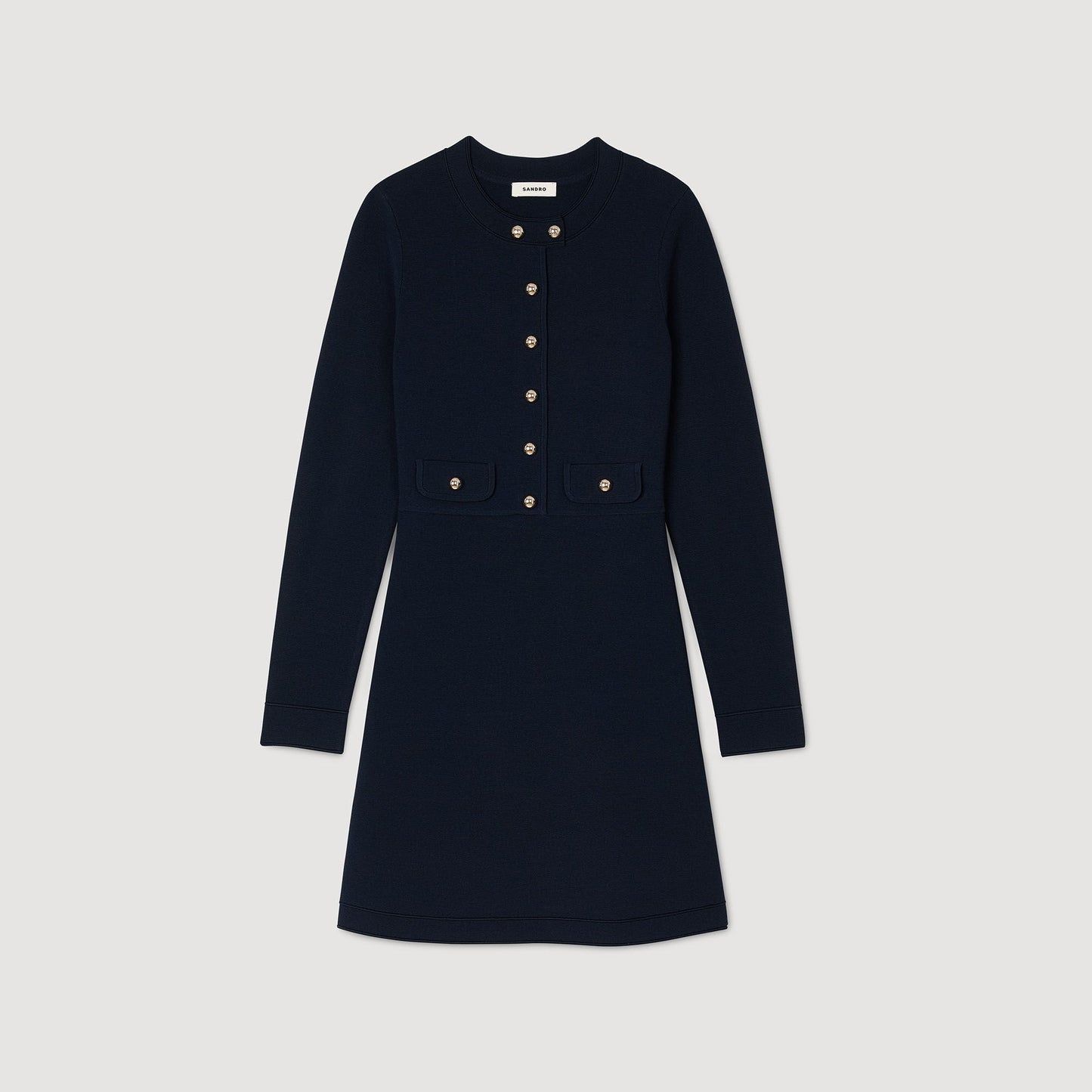 Short Button-Up Knit Dress Navy Blue