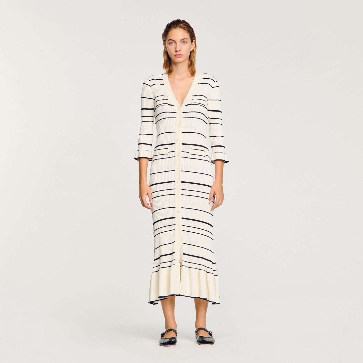 Stripy Knit Maxi Dress Ecru