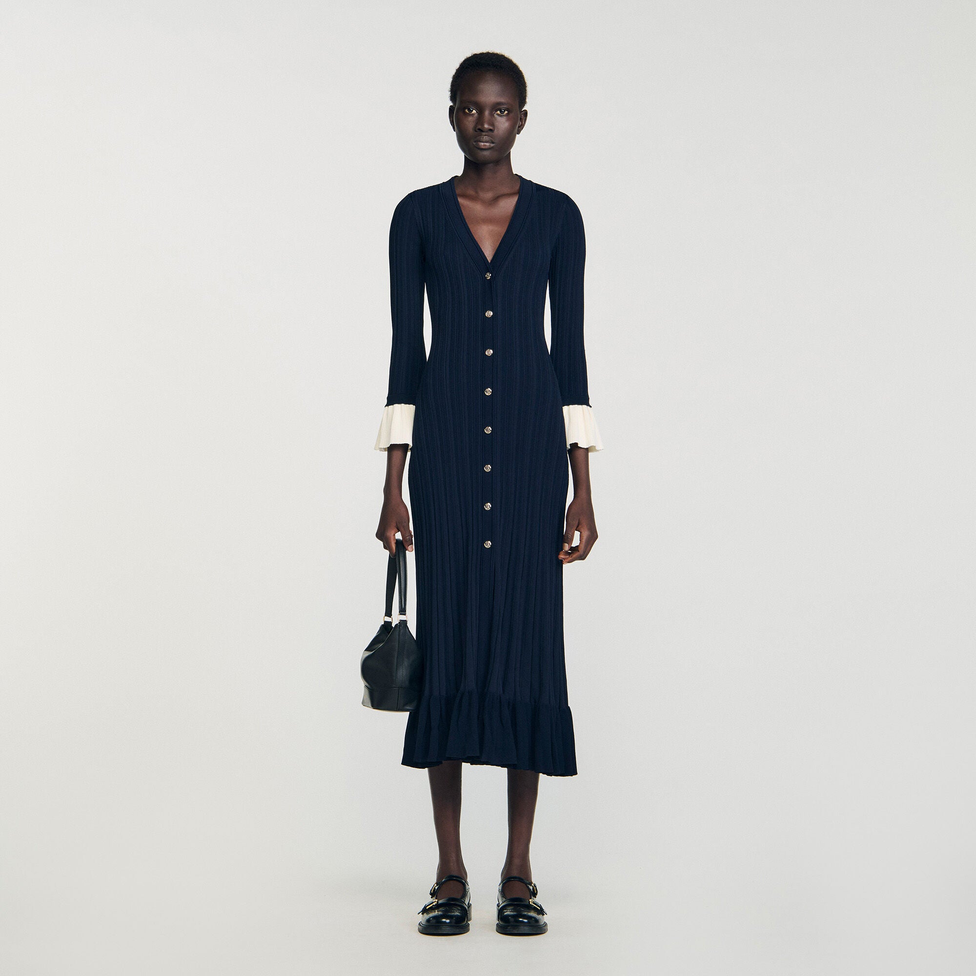 Nara Two-Tone Knit Maxi Dress Navy Blue Nara Two-Tone Knit Maxi Dress Navy Blue