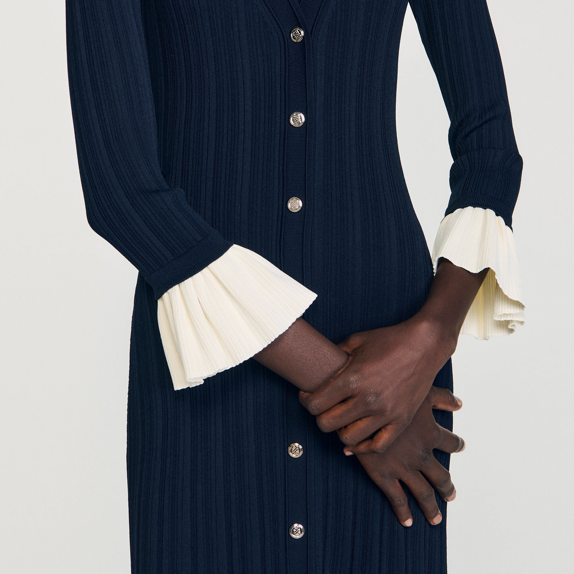 Nara Two-Tone Knit Maxi Dress Navy Blue