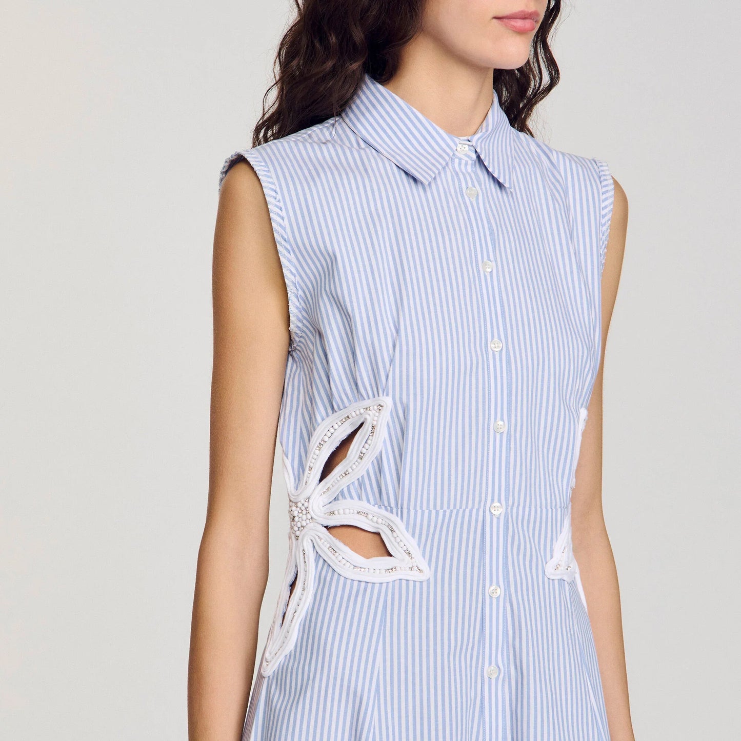 Amarante Stripy Embroidered Maxi Dress Sky Blue
