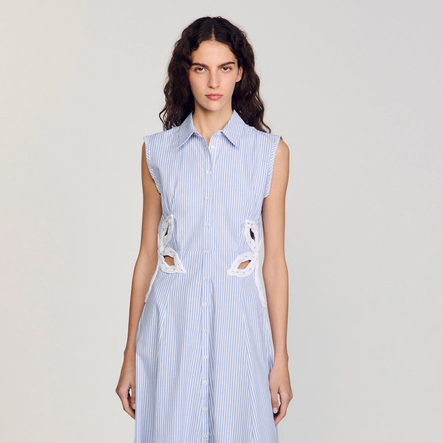 Amarante Stripy Embroidered Maxi Dress Sky Blue