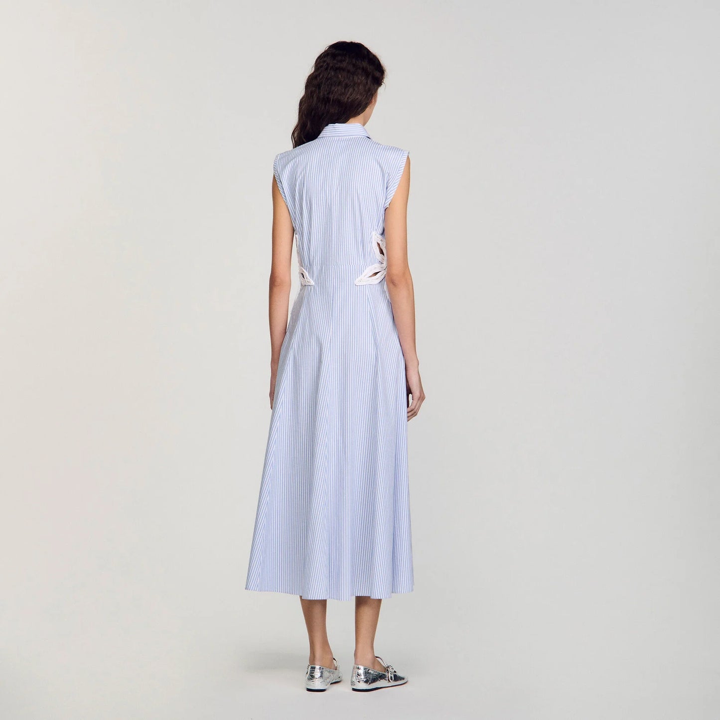 Amarante Stripy Embroidered Maxi Dress Sky Blue
