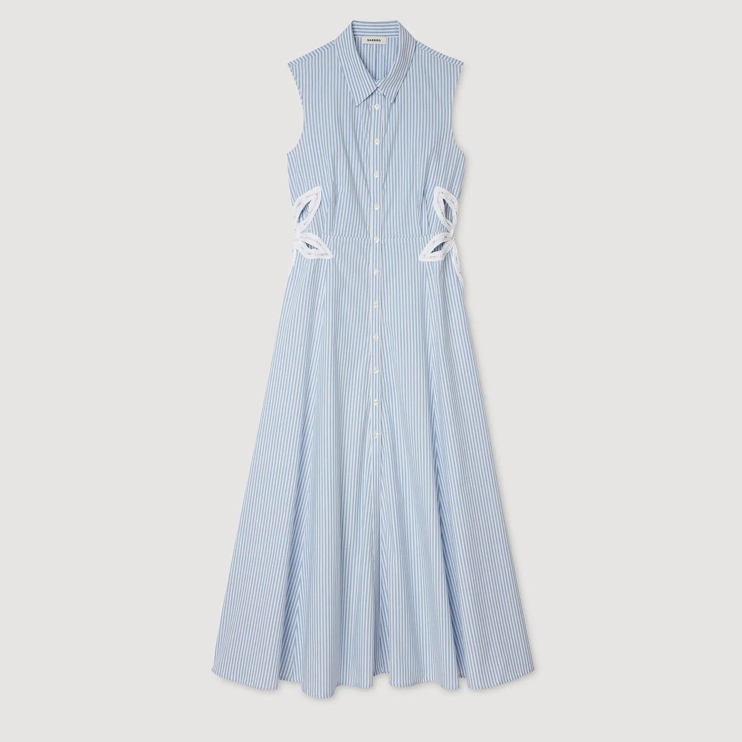 Amarante Stripy Embroidered Maxi Dress Sky Blue