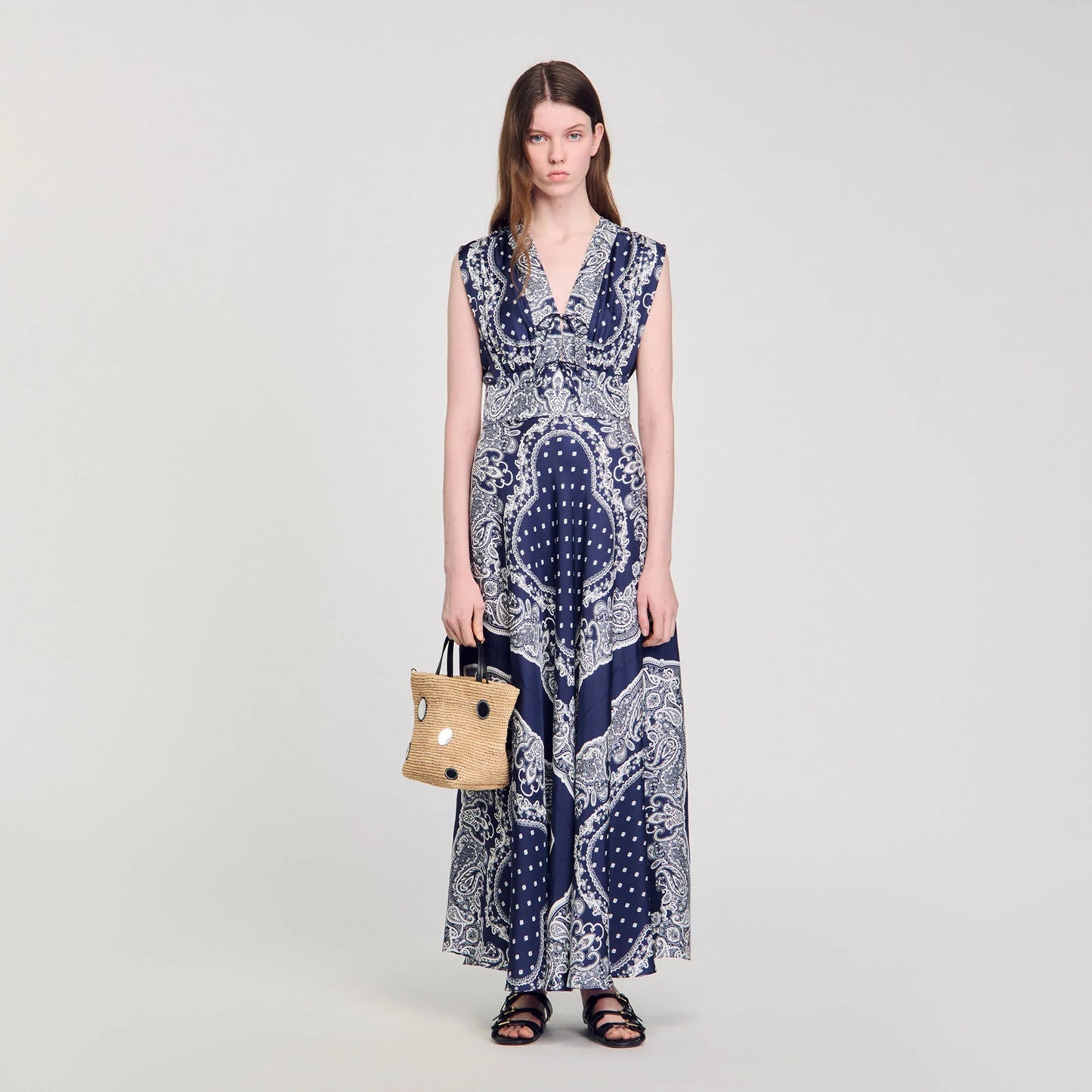 Orlina Bandana-Print Maxi Dress Blu / White