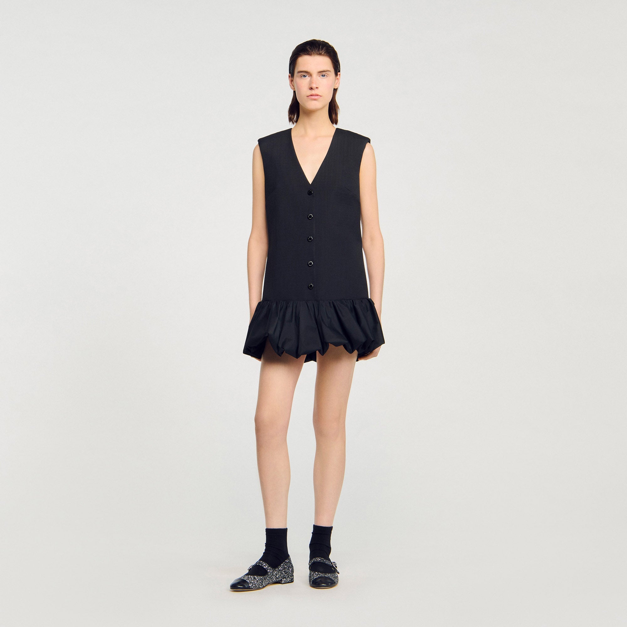Aliette Short Tailored Dress With Ruffle Black