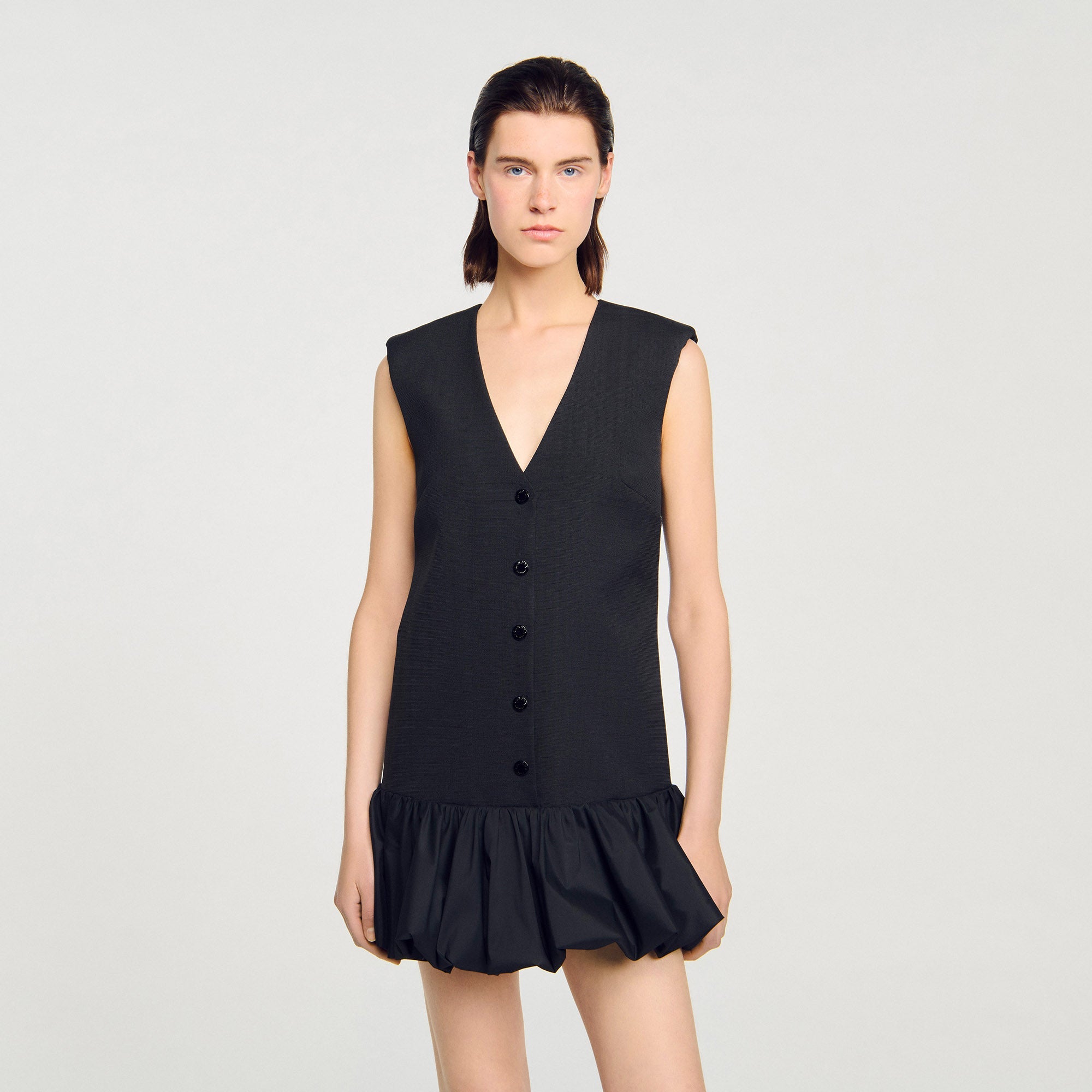 Aliette Short Tailored Dress With Ruffle Black