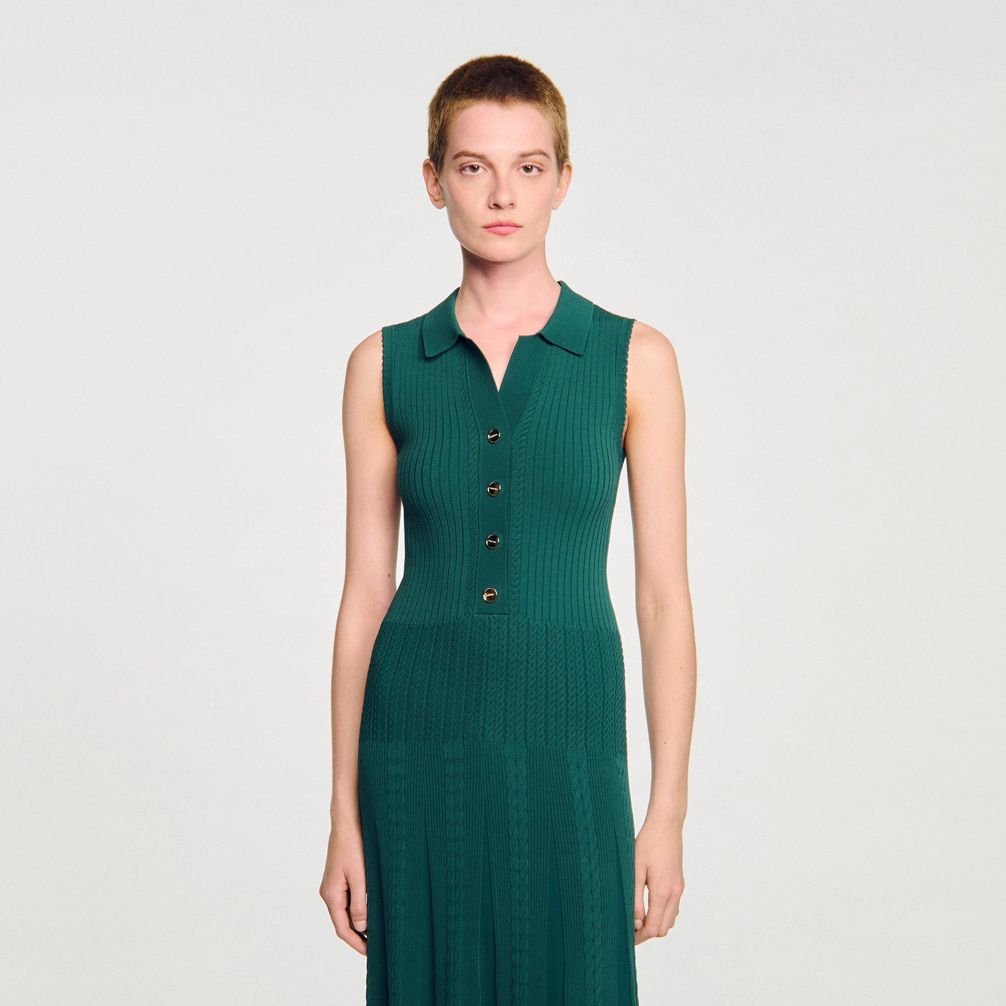 Gwenn Knit Dress With Polo Neck Dark Green