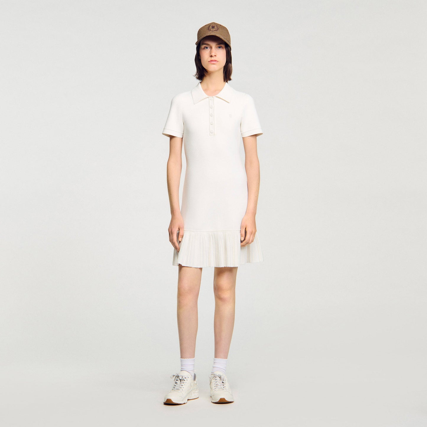 Short Knit Dress With Polo Neck Ecru