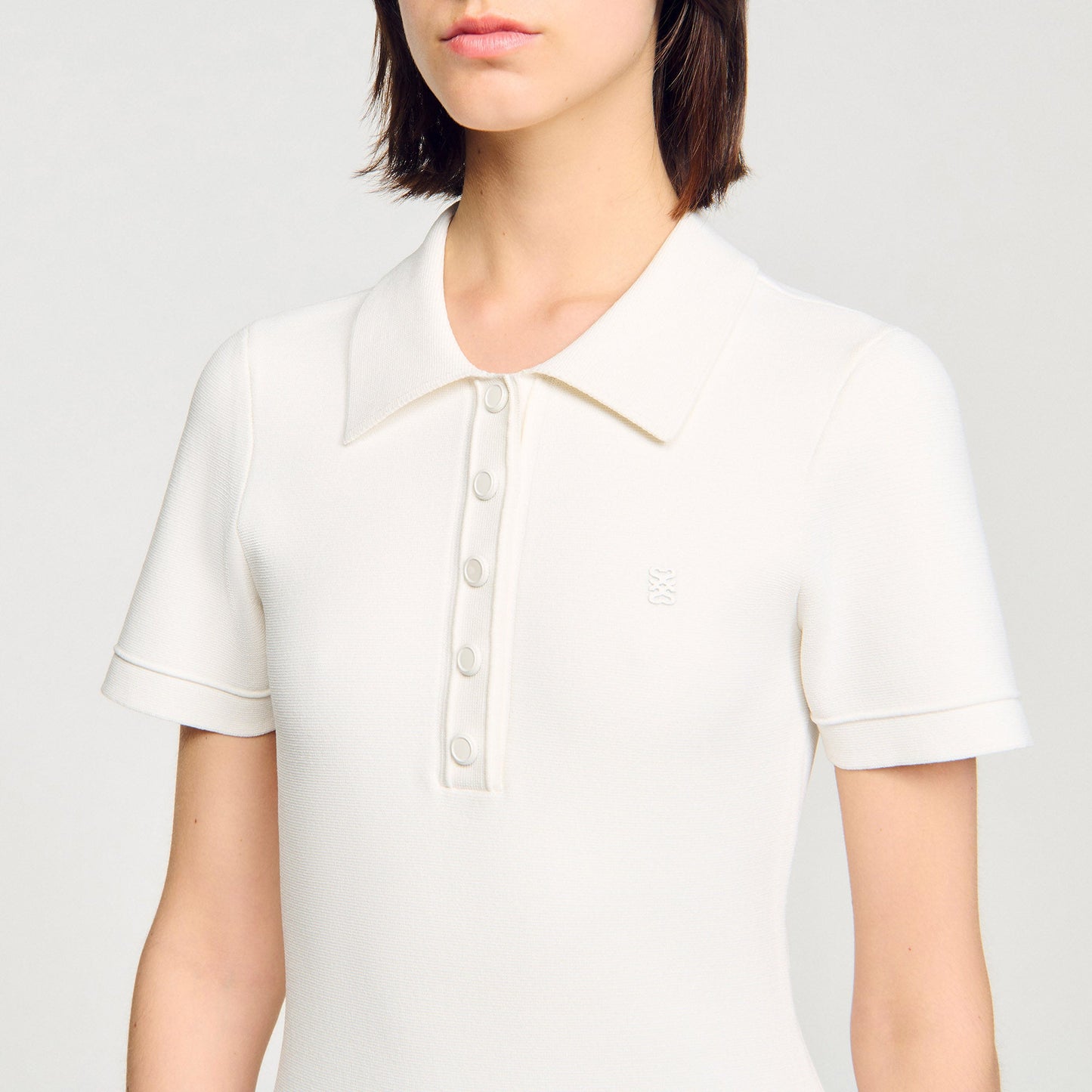 Short Knit Dress With Polo Neck Ecru
