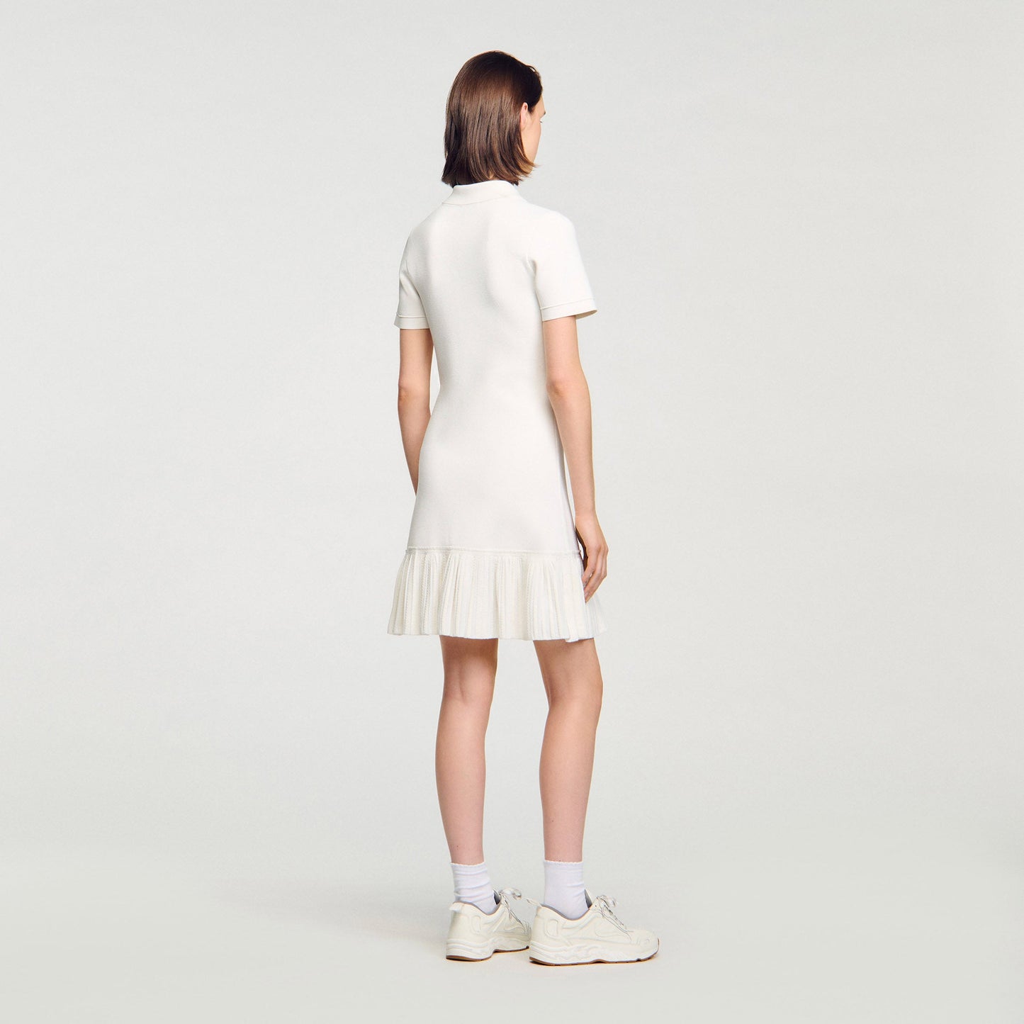 Short Knit Dress With Polo Neck Ecru